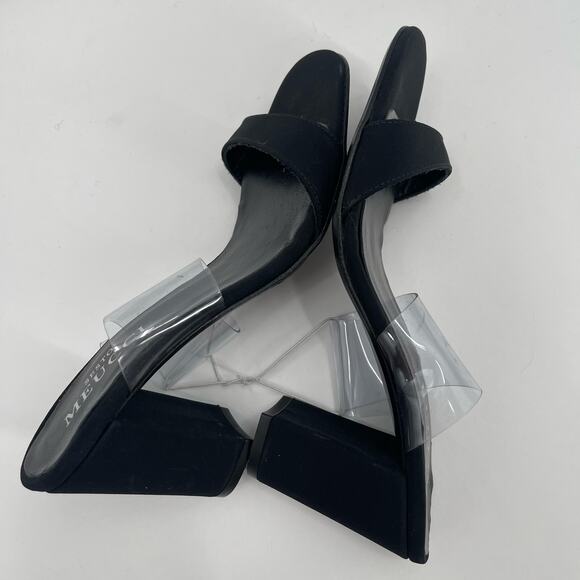 SESTO MEUCCI Heels Size 37 (US 6-6.5) Leather Fabric Black Clear Heeled Sandals - Picture 8 of 14